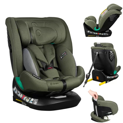Scaun auto, Lionelo, Bastiaan One i-Size, 4 in 1, Protectie laterala, Cu spatar inclinabil in 4 pozitii, Cu tetiera reglabila in 13 pozitii, Rotire 360 grade, Top Tether, 0-36 Kg, 40-150 cm, Cu Isofix, Conform cu ECE R129, Verde