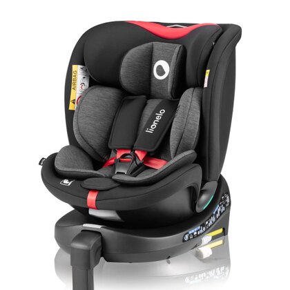 Scaun auto, Lionelo, i-Size Navy, 0-36 Kg, 40-150 cm, Cu isofix si picior de fixare, Protectie laterala, Rotire 360 grade, Ajustare spatar in 4 pozitii, Tetiera reglabila in 11 trepte, Conform cu R129, Negru/Rosu