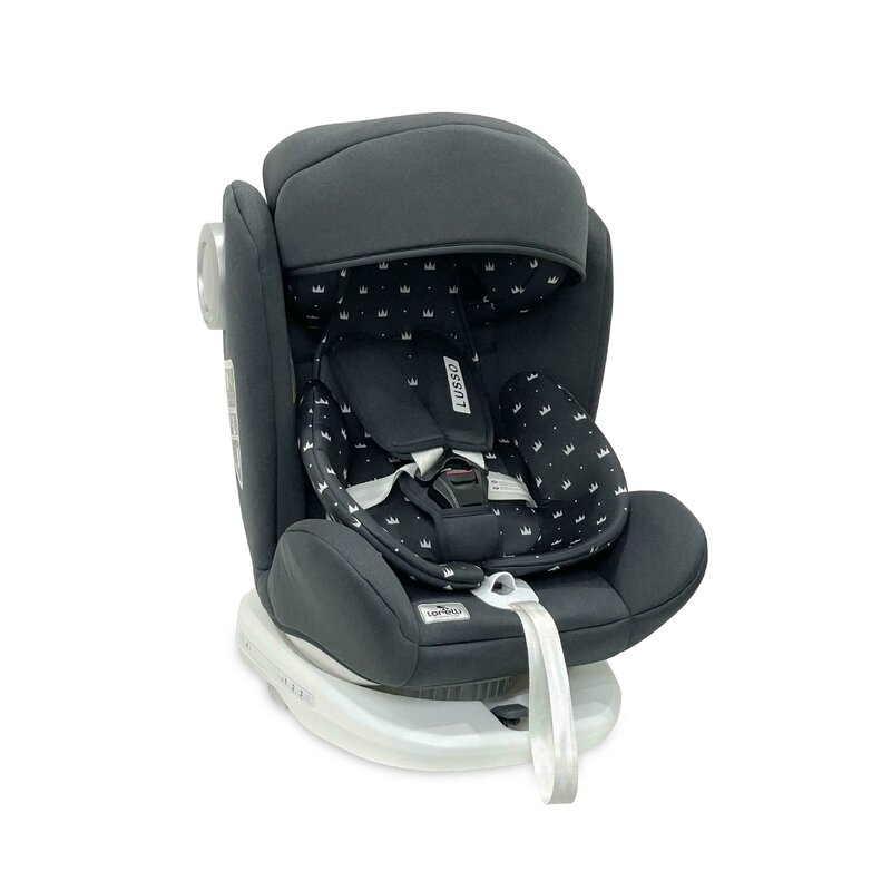 Lorelli - scaun auto lusso sps , crowns, spatar reglabil, protectie laterala, rotire 360 grade, 0-36 kg, cu isofix, negru