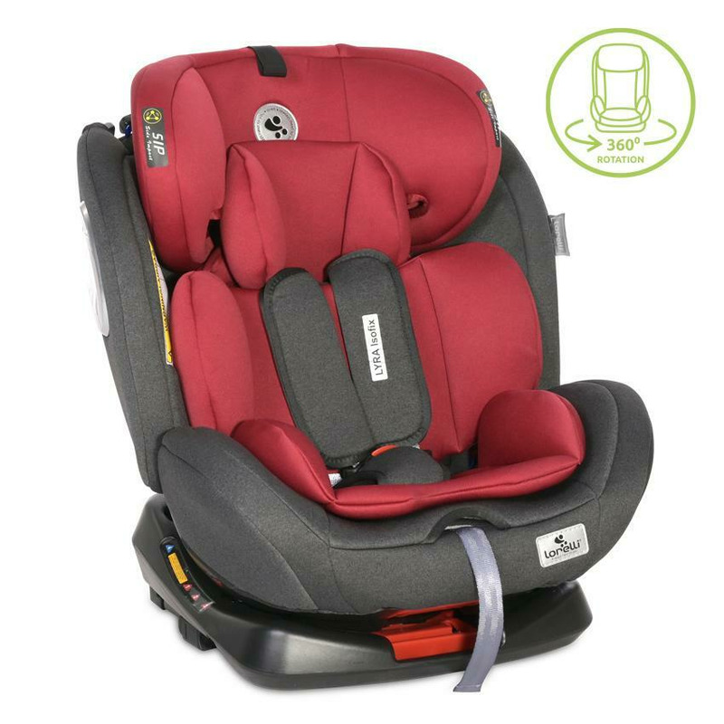 Scaun auto lyra isofix, rotativ 360 grade, 0-36 kg, black & red