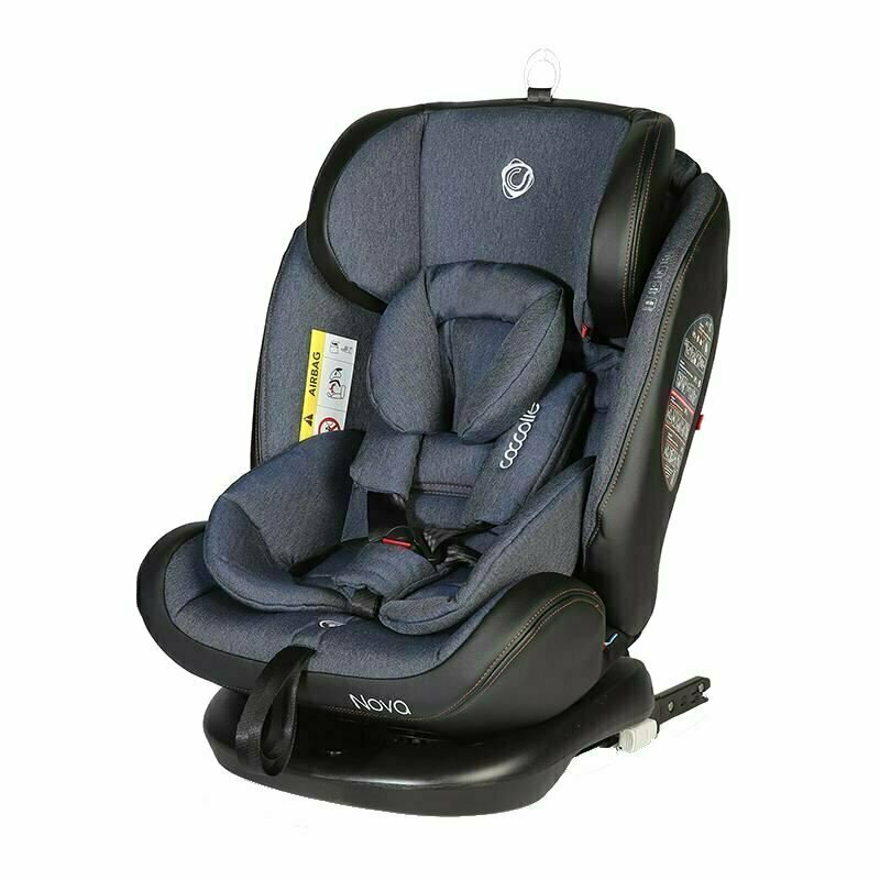 Coccolle - scaun auto nova jeans spatar reglabil, protectie laterala, rotire 360 grade, 0-36 kg, cu isofix, albastru