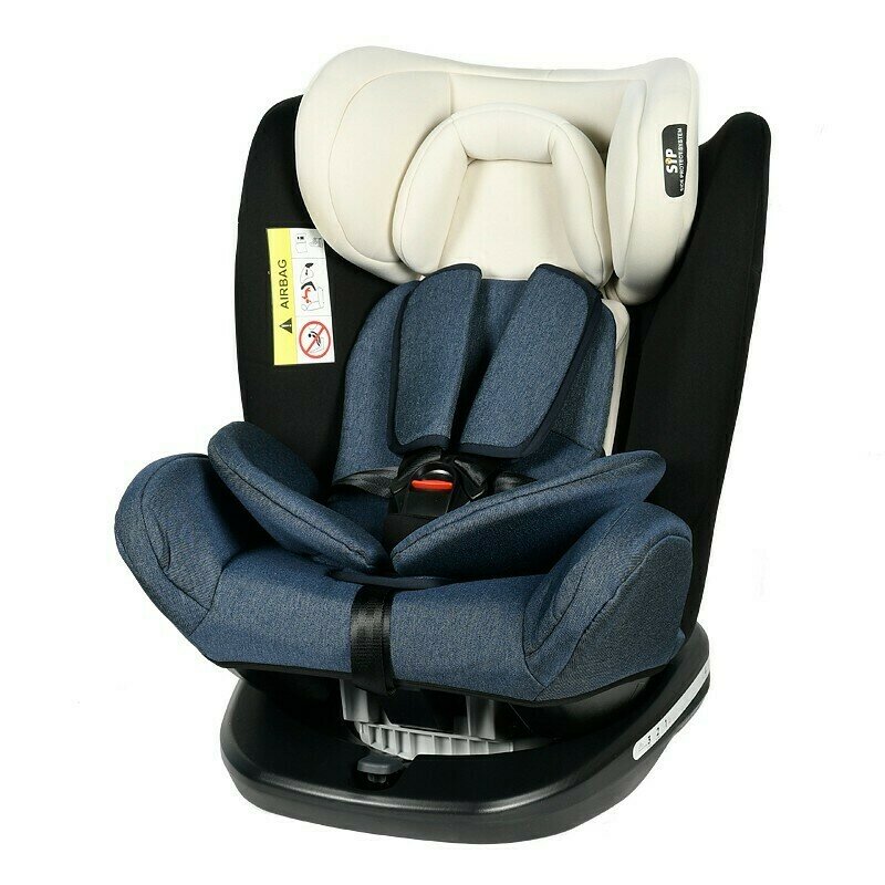 Crocodile - Scaun auto Tweety Jeans Spatar reglabil, Pozitie de somn, Rotire 360 grade, 137 grade, Cu baza neagra, 0-36 Kg, cu Isofix, Albastru