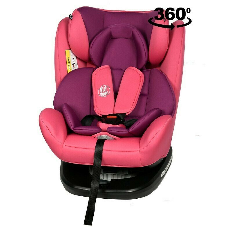 Buf boof - scaun auto tweety rotativ 360 grade cu isofix 0-36 kg baza neagra pink