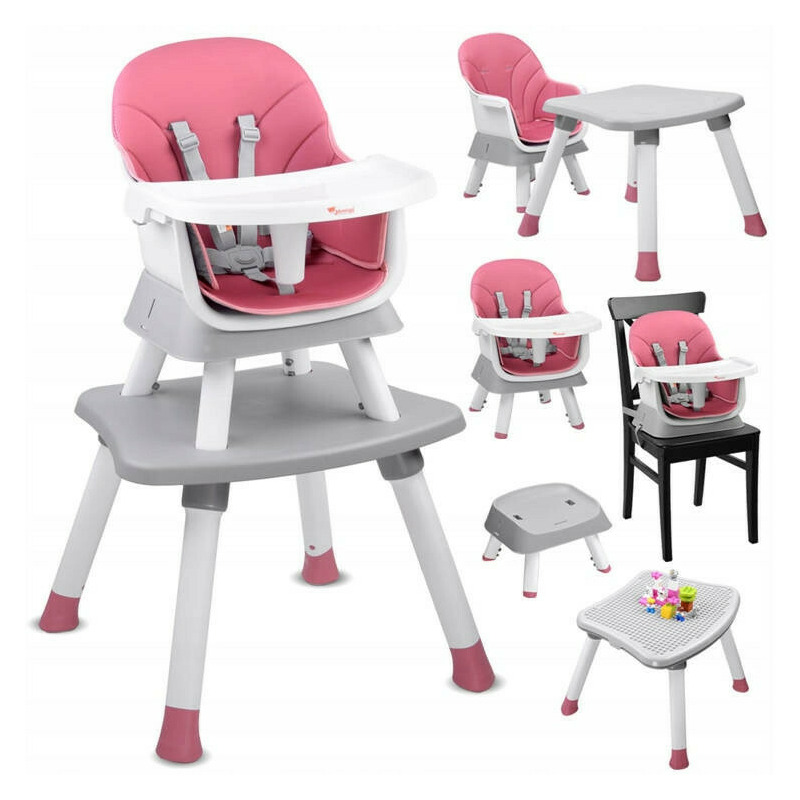 Scaun de hranire transformabil, masa cu scaun, inaltator, jokomisiada, 6in1, roz