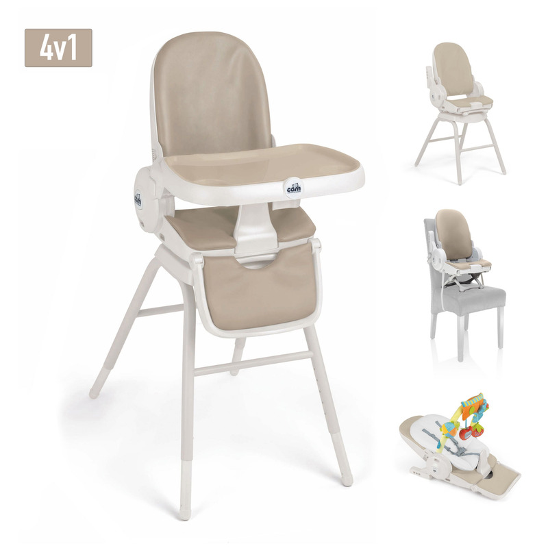 Scaun de masa 4in1 pentru bebelusi si copii, cam original, inaltime ajustabila, varsta 0-14 ani, pliabil, centura de siguranta in 5 puncte, depozitare, bej