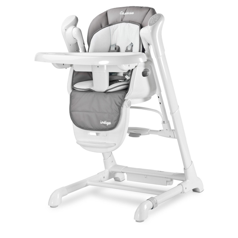 Caretero - Scaun de masa si balansoar Indigo, 2 in 1, Electric, Multifunctional, Cu melodii, Gri