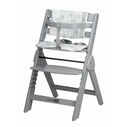 Scaun de masa, FreeON, Finny Fold, 6 luni - 15 Kg, Reglabil pe inaltime, Pernuta, Pliabil, Gray