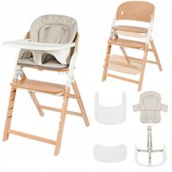Scaun de masa multifunctional Megan, Lionelo, Din lemn de fag, 6 luni- adult, Reglabil pe inaltime, Husa impermeabila, Tavita silicon, Suport de picioare reglabil, Greutate maxima 110 Kg, Alb/Natur