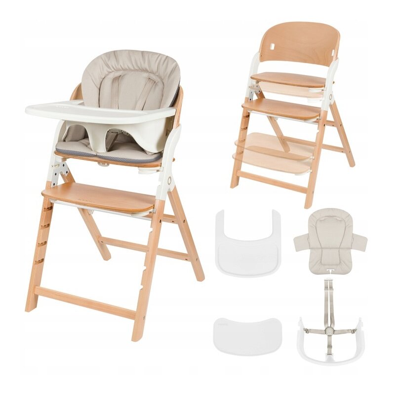 Scaun de masa multifunctional Megan, Lionelo, Din lemn de fag, 6 luni- adult, Reglabil pe inaltime, Husa impermeabila, Tavita silicon, Suport de picioare reglabil, Greutate maxima 110 Kg, Alb/Natur