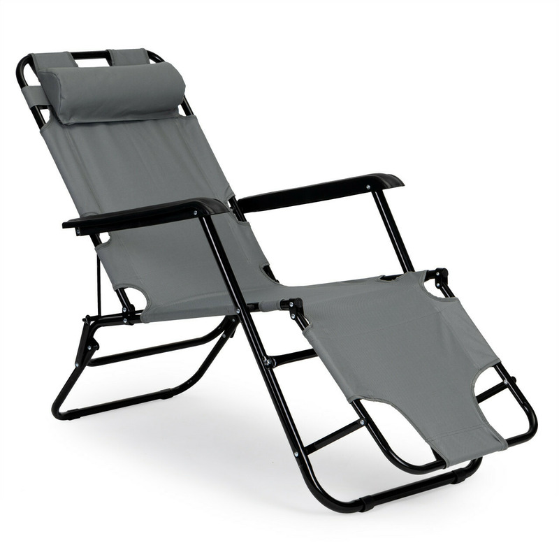 Scaun tip sezlong, pliabil, ajustabil, cu tetiera si cotiere, pentru gradina sau terasa, modern home, zrl010, culoare gri