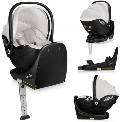 Scoica auto, Lionelo, Moxie, i-Size, Include baza rotativa 360 cu picior de fixare, 40-87 cm, Tetiera reglabila, intarita cu spuma de memorie, Carcasa ventilata, Din bambus, Protectie avansata, Conform R129, Bej