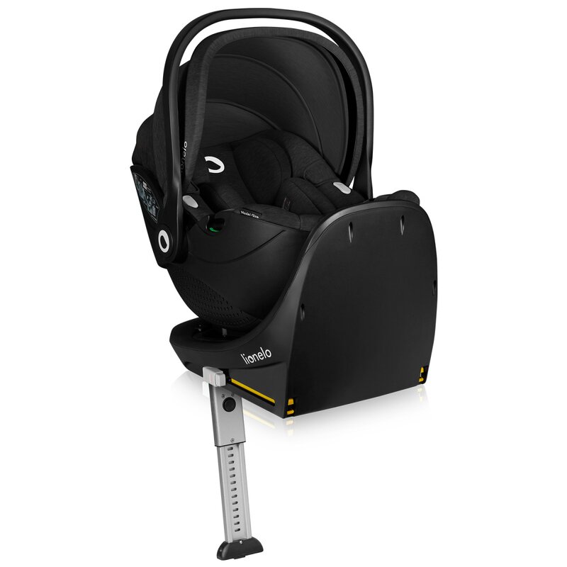 Scoica auto, Lionelo, Moxie, i-Size, Include baza rotativa 360 cu picior de fixare, 40-87 cm, Tetiera reglabila, intarita cu spuma de memorie, Carcasa ventilata, Din bambus, Protectie avansata, Conform R129, Negru
