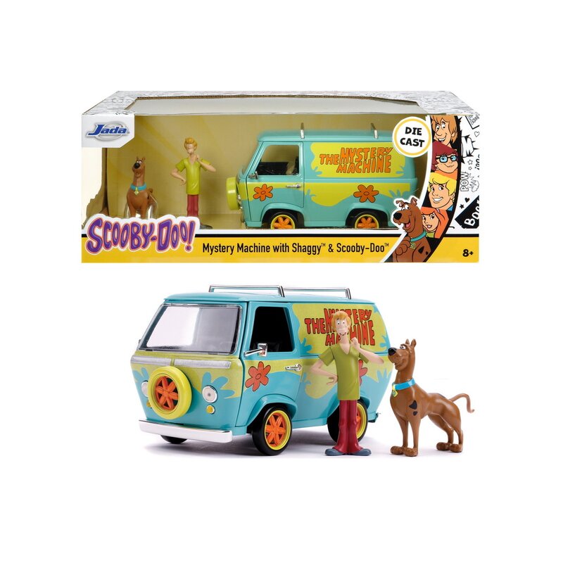 Simba - masinuta dubita mystery van , scooby doo, metalica, scara 1:24, cu 2 figurine scooby doo si shaggy, multicolor