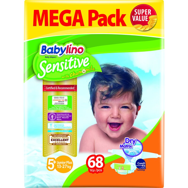 Babylino - scutece sensitive megapack, junior plus n5+, 68 buc