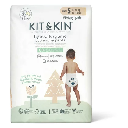 Scutece Hipoalergenice Eco Pull Up Junior, Kit&Kin, Marime 5, 20 buc, De unica folosinta, 12-17 kg