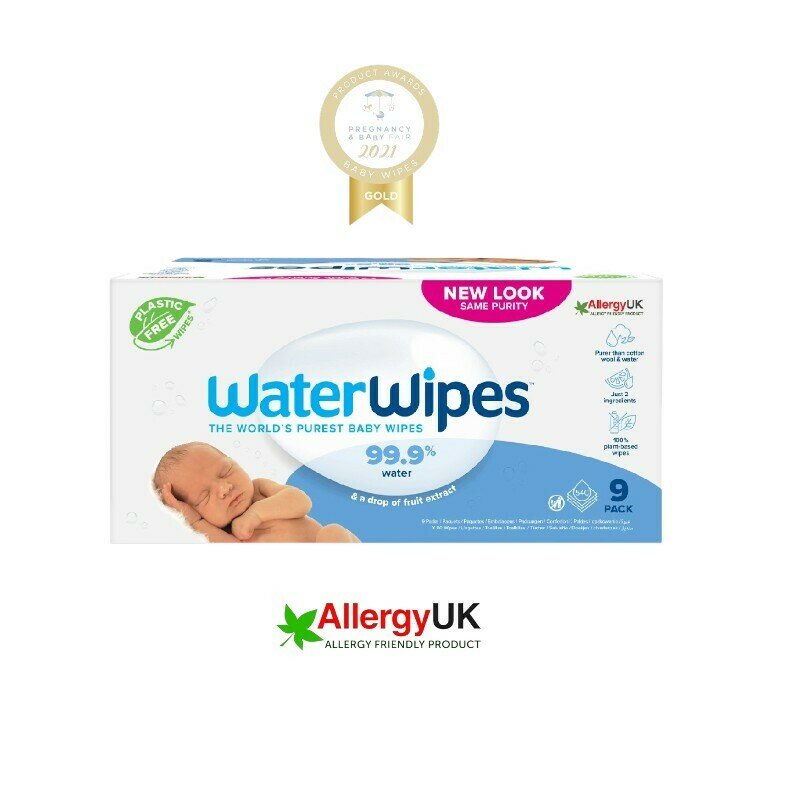 Set 9 pachete servetele umede, Water Wipes, Pentru bebe, Biodegradabile, Apa, extract de fructe, 60 de bucati/pachet, Pentru ingrijire 100% naturala, Fara alcool, plastic si parfum, 540 bucati