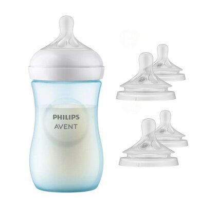Set 1 x Biberon, Philips Avent, Natural Response, +1 luna, 260 ml, Albastru + 4 x tetine cu debit 4 (mediu), 3 luni+