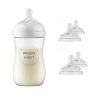 Set 1 x biberon, Philips Avent, Natural Response, +1 luna, 260 ml, Anticolici + 4 x tetine cu debit 4 (mediu), 3 luni+