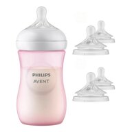 Set 1 x biberon, Philips Avent, Natural Response, +1 luna, 260 ml, Roz+ 4 x tetine cu debit 4 (mediu), 3 luni+