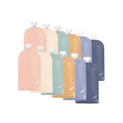Set 12 pungi reutilizabile, Jane, Pentru hranire, Inchidere ermetica, 10x17 cm, 100 ml, BPA-free si testat LFGB, Multicolor