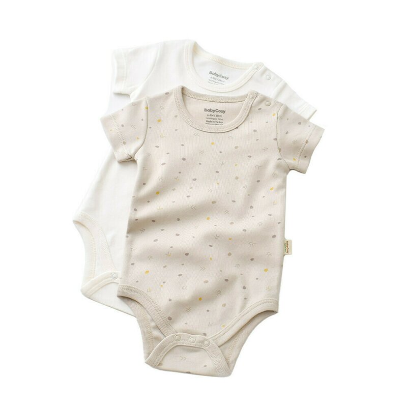 Babycosy - Set 2 body-uri bebe unisex -100% bumbac organic - Crem cu buline, Baby Cosy (Marime: 12-18 Luni)