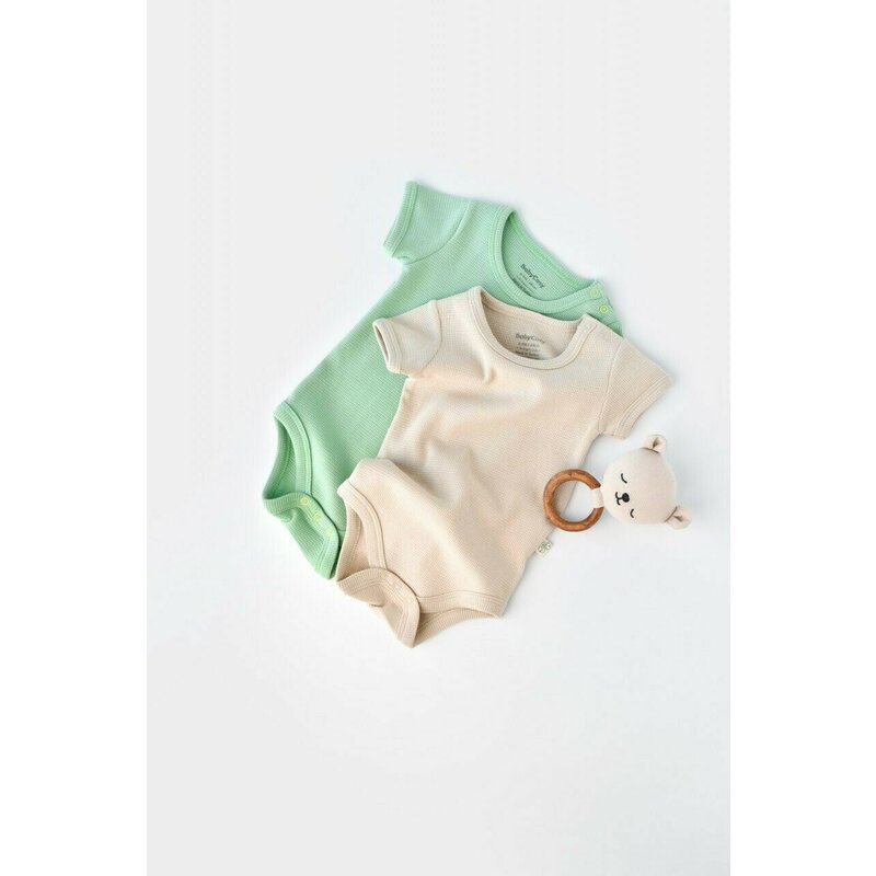 Babycosy - Set 2 body-uri bebe unisex -100% bumbac organic - Mint/Stone, Baby Cosy (Marime: 18-24 Luni)