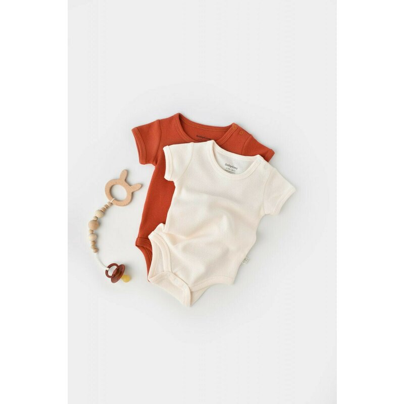Babycosy - set 2 body-uri bebe unisex -100% bumbac organic - scortisoara/ecru, baby cosy (marime: 9-12 luni)