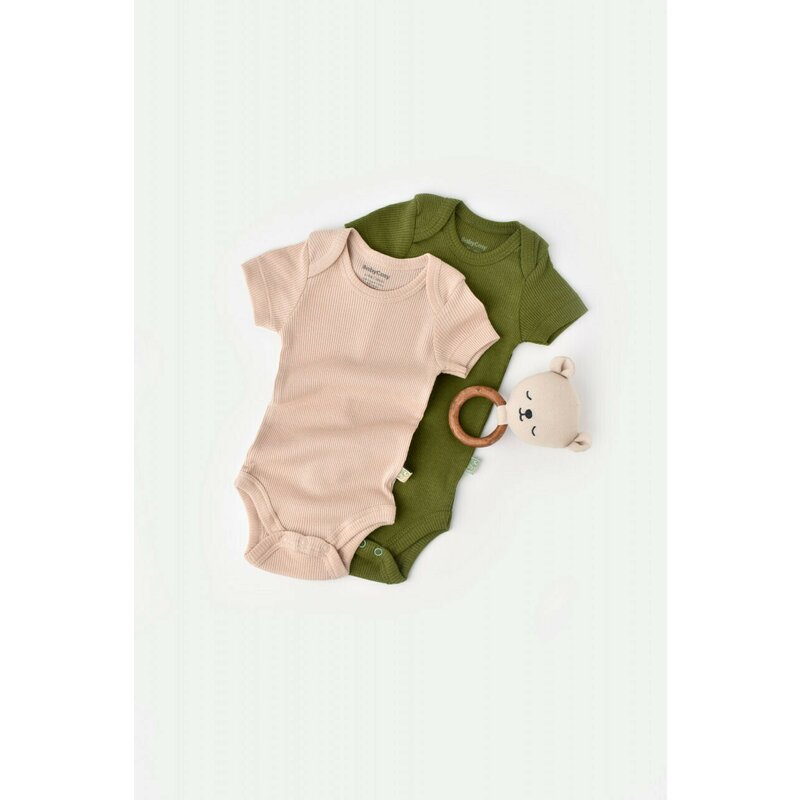 Babycosy - set 2 body-uri bebe unisex din bumbac organic si modal - verde/blush, baby cosy (marime: 3-6 luni)