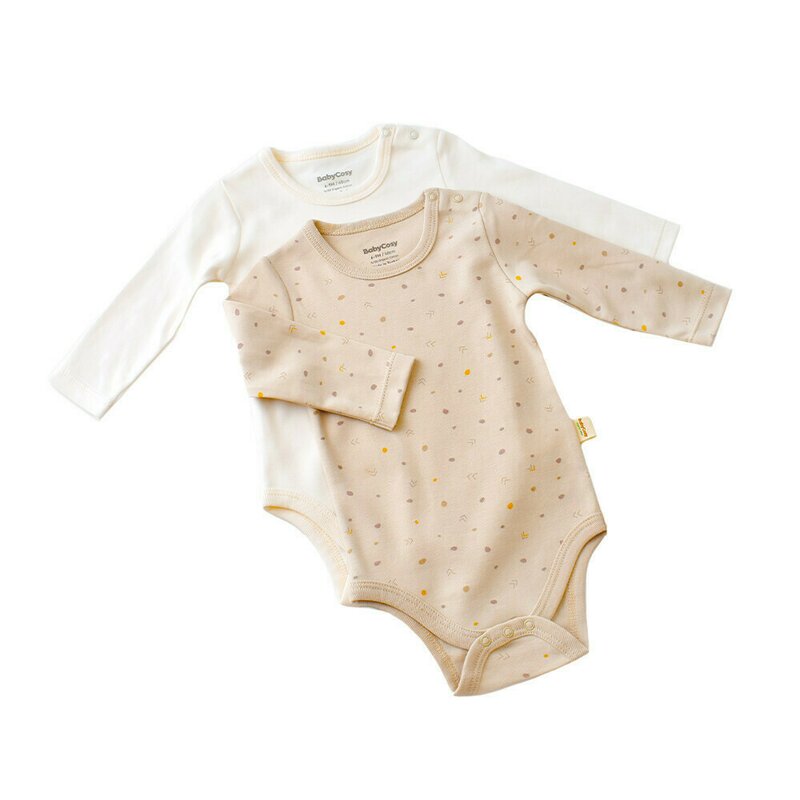 Babycosy - Set 2 body-uri cu maneca lunga bebe unisex -100% bumbac organic - Crem cu buline, Baby Cosy (Marime: 12-18 Luni)