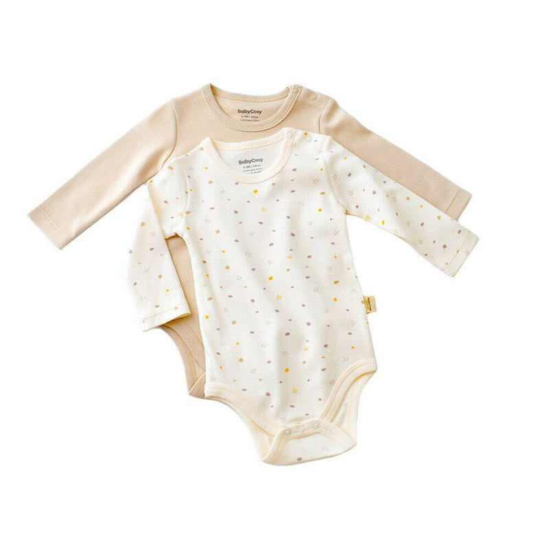 Babycosy - set 2 body-uri cu maneca lunga bebe unisex -100% bumbac organic - ecru cu buline, baby cosy (marime: 6-9 luni)