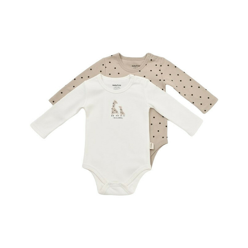 Set 2 body-uri cu maneca lunga bebe unisex Girafa, Baby Cosy, 100% bumbac organic (Marime: 18-24 Luni)