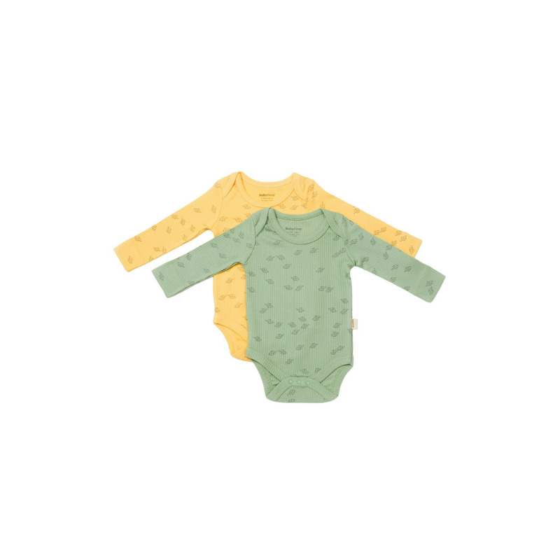 Set 2 body-uri cu maneca lunga printed, babycosy, 50% modal+50% bumbac, lamaie/verde (marime: 9-12 luni)