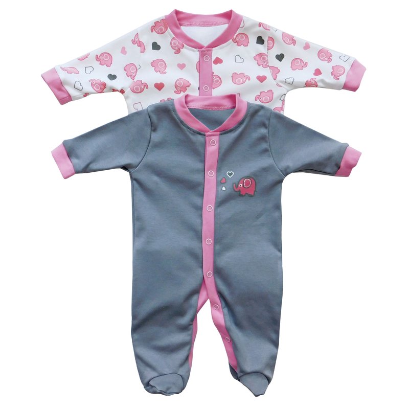 Slumbersac - set 2 bucati salopeta cu maneca lunga pink elephant 18-24 luni