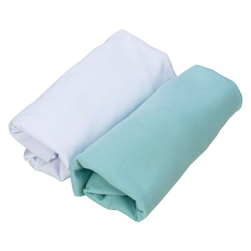 Set 2 cearceafuri cu elastic, Bubaba, Pentru patut leagan sau patut co-sleeper, Dimensiune 90x50 cm, Din bumbac jersey, Alb si mint