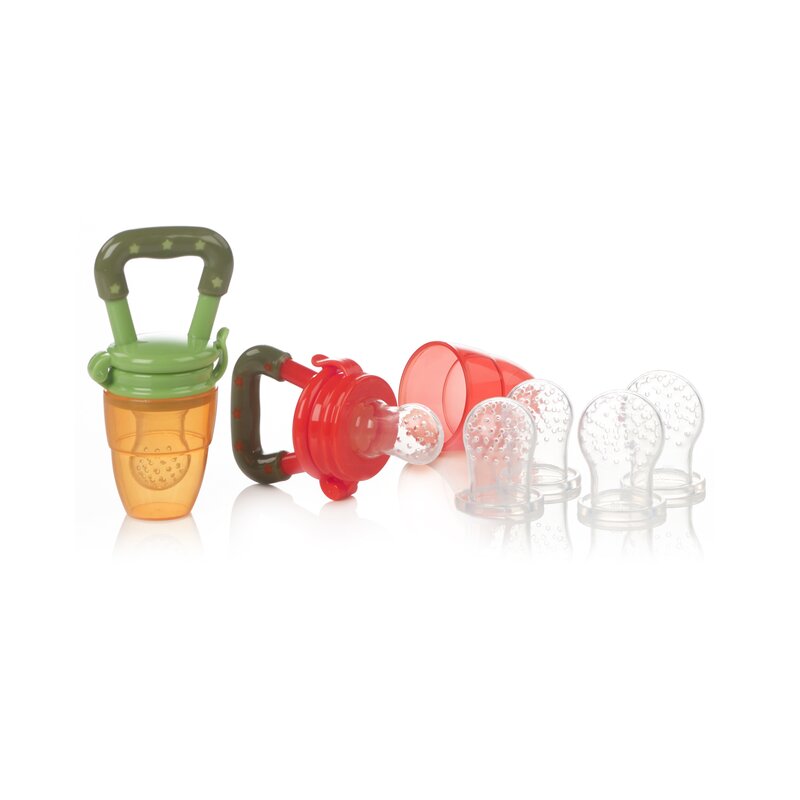 Set 2 dispozitive de hranire, Jane, Pentru fructe si legume, Cu 6 adaptoare din silicon, Fara BPA, 6+ luni, Multicolor