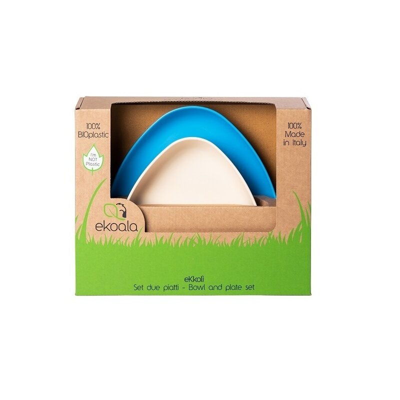 Ekoala - set de masa 2 farfurii din bioplastic, alb/albastru