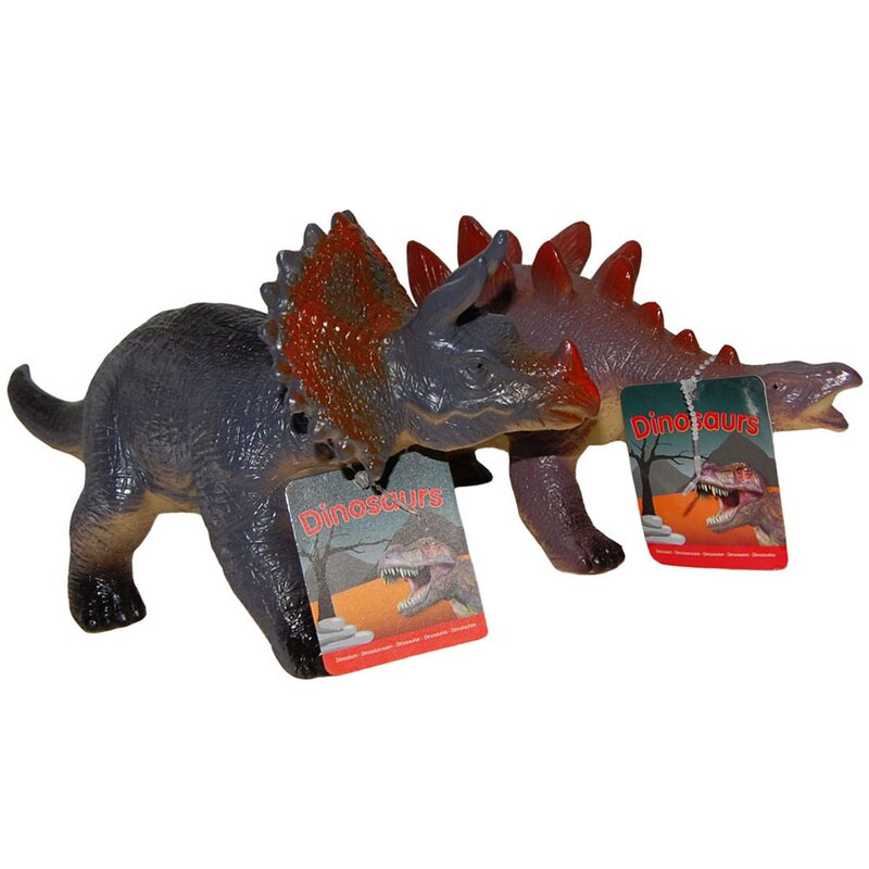 Up int'l - set 2 figurine dinozauri din cauciuc, triceratops si stegosaurus, 32-34 cm