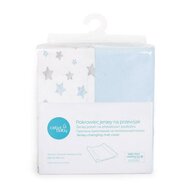 Set 2 huse, Ceba Baby, Pentru saltea de infasat, 50x70 cm, Certificat Oeko-Tex Standard 100, Bumbac, Blue/Blue Stars