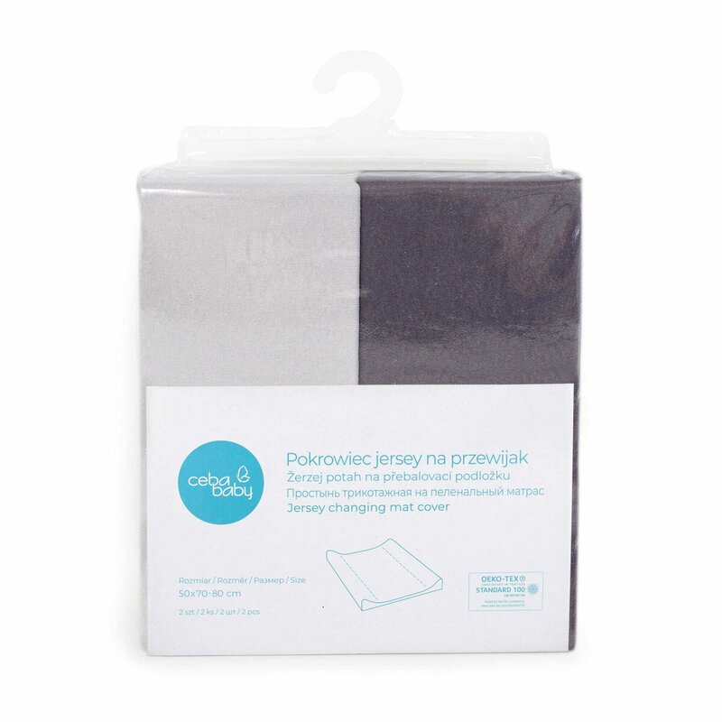 Set 2 huse, Ceba Baby, Pentru saltea de infasat, 50x70 cm, Certificat Oeko-Tex Standard 100, Bumbac, Dark/ Light Grey