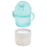 Set 2 in 1 pentru servirea bauturilor si mancarurilor, Skip Hop, Sip To Snack, Fara BPA, 2 recipiente, 2 capace, manere, Turcoaz