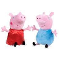 Play by play - Set 2 jucarii din plus George 27 cm & Peppa Pig cu rochie rosie din satin 25 cm, Peppa Pig