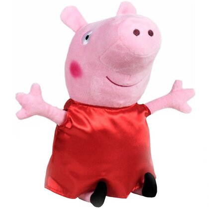 Play by play - Set 2 jucarii din plus George Dinos & Peppa Pig cu rochie rosie din satin 17 cm, Peppa Pig