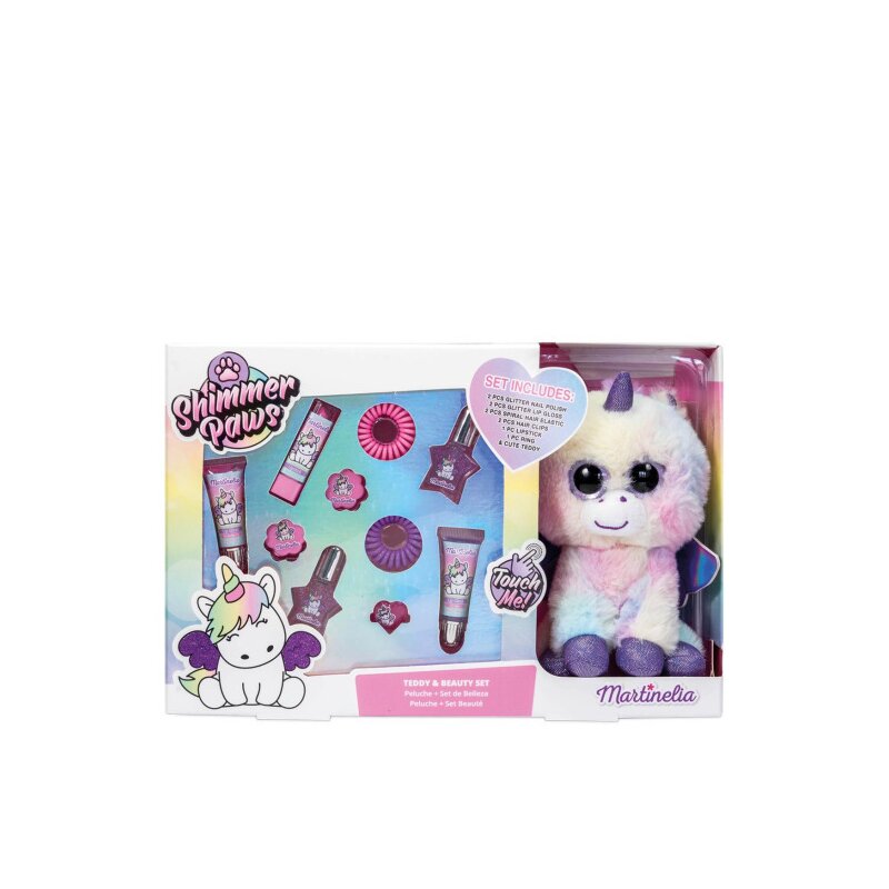 Set 2 lacuri de unghii, 2 luciu de buze, 1 ruj si accesorii de par shimmer paws teddy&beauty martinelia 30578