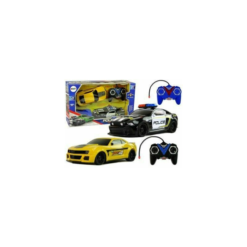 Leantoys - set 2 masinute cu telecomenzi, masinuta rc sport si masinuta rc politie, pentru copii, 10254