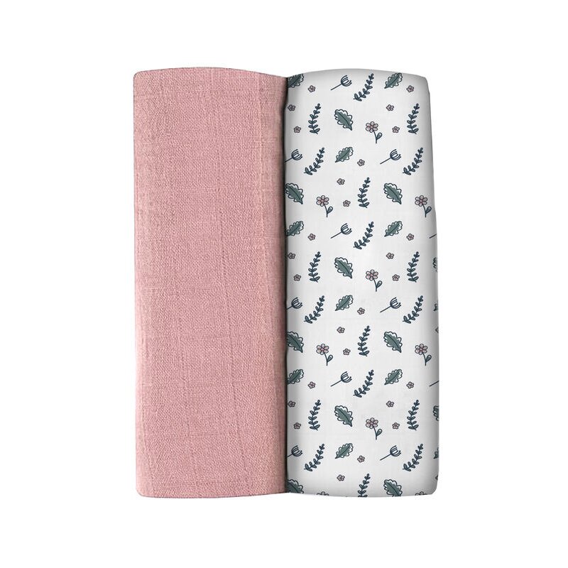 Beaba - set 2 museline bumbac 120x120 cm bridal pink/flowery countryside