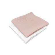 Set 2 museline, Qmini, Multifunctionale, Din material certificat Oeko Tex Standard 100, 30x30 cm, Powder Pink si Cream