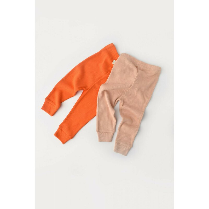 Babycosy - Set 2 pantaloni bebe unisex din bumbac organic si modal - Rodie/Piersica, Baby Cosy (Marime: 12-18 Luni)