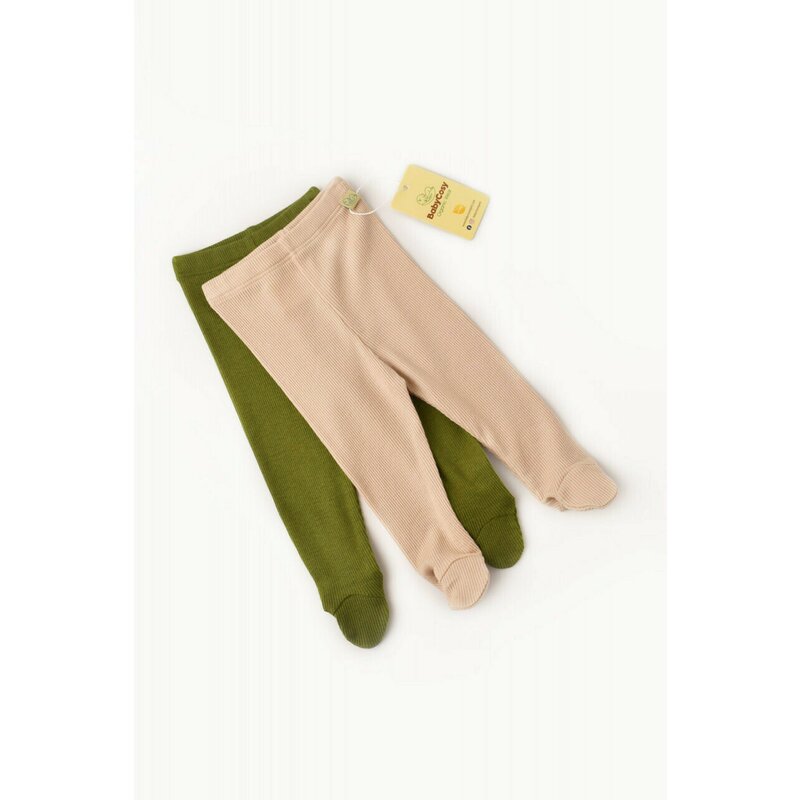 Babycosy - Set 2 pantaloni cu botosei bebe unisex din bumbac organic si modal - Verde/Blush, Baby Cosy (Marime: 0-3 Luni)