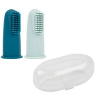 Set 2 periute de dinti pentru deget, Nattou, Cu peri moi, 0% silicon fara BPA, PVC sau ftalati, Include cutie depozitare, 0 luni+, 5 cm, Albastru