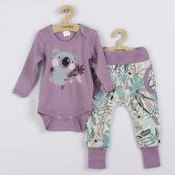 Set 2 piese: body cu maneca lunga, pantaloni, Marime 62, Din bumbac 100%, New Baby, Rebel Lilac